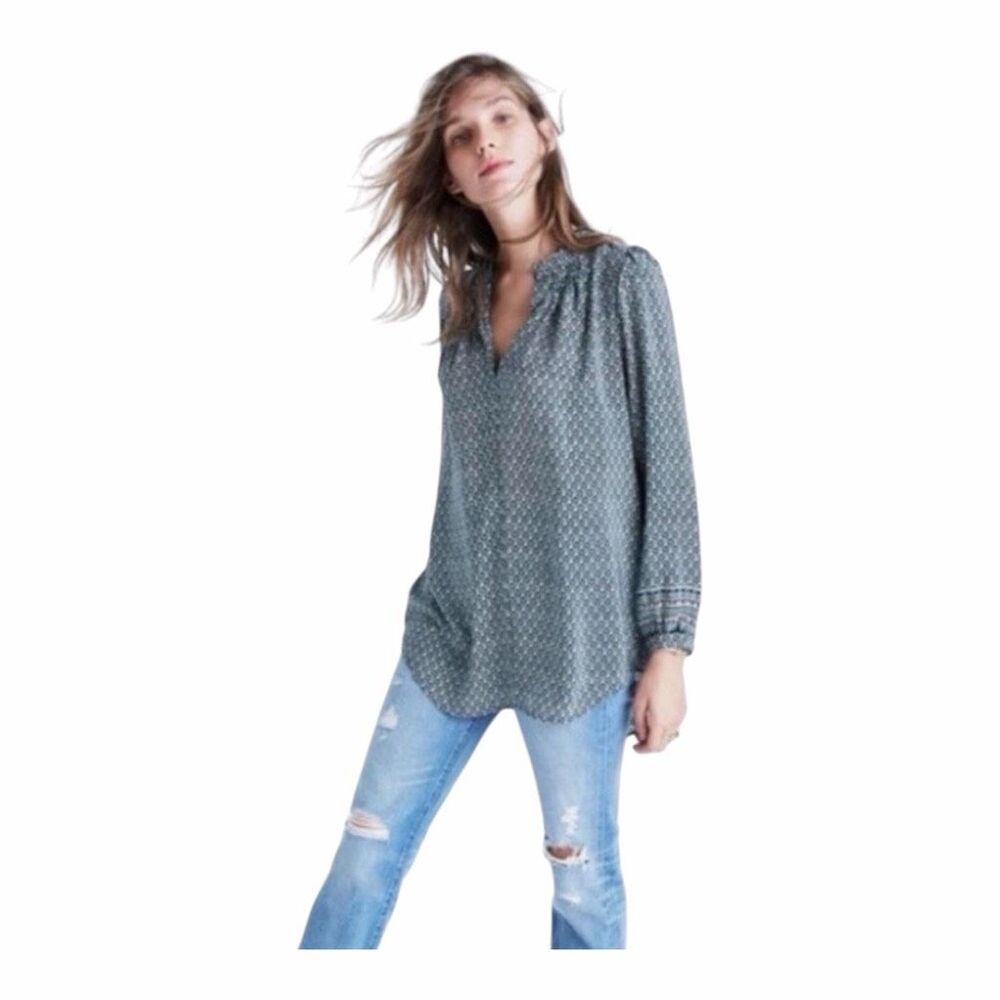 Madewell Silk "Memory" Blouse in Green Bandana Floral SZ L #2685
